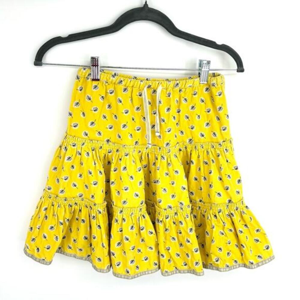 Mini Boden Skirt Size 7/8 Yellow Feather Print Velvet Trim